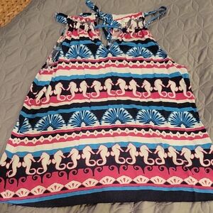 Crown & Ivy Blue and Pink Camisole with Geometric Pattern